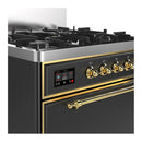 ILVE Majestic III 30-inch Dual Fuel Range with 5 Liquid Propane Burner and Solid Door Electric Oven in Graphite Matte with Brass Trim (UM30QNR3MGGLP)