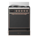 ILVE Majestic III 30-inch Dual Fuel Range with 5 Natural Gas Burner and Solid Door Electric Oven in Graphite Matte with Copper Trim (UM30QNR3MGP)