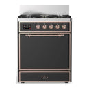 ILVE Majestic III 30-inch Dual Fuel Range with 5 Liquid Propane Burner and Solid Door Electric Oven in Graphite Matte with Copper Trim (UM30QNR3MGPLP)