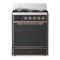 ILVE Majestic III 30-inch Dual Fuel Range with 5 Natural Gas Burner and Solid Door Electric Oven in Graphite Matte with Copper Trim (UM30QNR3MGP)