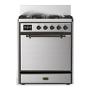 ILVE Majestic III 30-inch Dual Fuel Range with 5 Natural Gas Burner and Solid Door Electric Oven in Stainless Steel with Burnished Trim (UM30QNR3SSB)