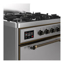 ILVE Majestic III 30-inch Dual Fuel Range with 5 Natural Gas Burner and Solid Door Electric Oven in Stainless Steel with Burnished Trim (UM30QNR3SSB)