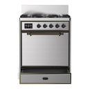 ILVE Majestic III 30-inch Dual Fuel Range with 5 Natural Gas Burner and Solid Door Electric Oven in Stainless Steel with Burnished Trim (UM30QNR3SSB)
