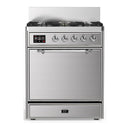 ILVE Majestic III 30-inch Dual Fuel Range with 5 Natural Gas Burner and Solid Door Electric Oven in Stainless Steel with Chrome Trim (UM30QNR3SSC)