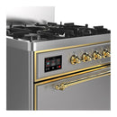 ILVE Majestic III 30-inch Dual Fuel Range with 5 Liquid Propane Burner and Solid Door Electric Oven in Stainless Steel with Brass Trim (UM30QNR3SSGLP)