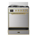 ILVE Majestic III 30-inch Dual Fuel Range with 5 Natural Gas Burner and Solid Door Electric Oven in Stainless Steel with Brass Trim (UM30QNR3SSG)