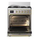 ILVE Majestic III 30-inch Dual Fuel Range with 5 Natural Gas Burner and Solid Door Electric Oven in Stainless Steel with Brass Trim (UM30QNR3SSG)