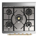 ILVE Majestic III 30-inch Dual Fuel Range with 5 Liquid Propane Burner and Solid Door Electric Oven in Stainless Steel with Brass Trim (UM30QNR3SSGLP)