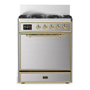ILVE Majestic III 30-inch Dual Fuel Range with 5 Liquid Propane Burner and Solid Door Electric Oven in Stainless Steel with Brass Trim (UM30QNR3SSGLP)
