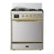 ILVE Majestic III 30-inch Dual Fuel Range with 5 Liquid Propane Burner and Solid Door Electric Oven in Stainless Steel with Brass Trim (UM30QNR3SSGLP)