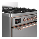 ILVE Majestic III 30-inch Dual Fuel Range with 5 Natural Gas Burner and Solid Door Electric Oven in Stainless Steel with Copper Trim (UM30QNR3SSP)