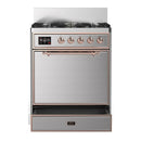 ILVE Majestic III 30-inch Dual Fuel Range with 5 Liquid Propane Burner and Solid Door Electric Oven in Stainless Steel with Copper Trim (UM30QNR3SSPLP)