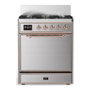 ILVE Majestic III 30-inch Dual Fuel Range with 5 Liquid Propane Burner and Solid Door Electric Oven in Stainless Steel with Copper Trim (UM30QNR3SSPLP)
