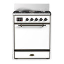 ILVE Majestic III 30-inch Dual Fuel Range with 5 Natural Gas Burner and Solid Door Electric Oven in White with Burnished Trim (UM30QNR3WHB)
