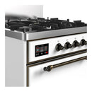 ILVE Majestic III 30-inch Dual Fuel Range with 5 Natural Gas Burner and Solid Door Electric Oven in White with Burnished Trim (UM30QNR3WHB)