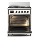 ILVE Majestic III 30-inch Dual Fuel Range with 5 Natural Gas Burner and Solid Door Electric Oven in White with Burnished Trim (UM30QNR3WHB)