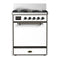 ILVE Majestic III 30-inch Dual Fuel Range with 5 Natural Gas Burner and Solid Door Electric Oven in White with Burnished Trim (UM30QNR3WHB)