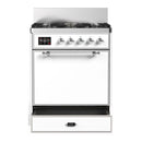 ILVE Majestic III 30-inch Dual Fuel Range with 5 Natural Gas Burner and Solid Door Electric Oven in White with Chrome Trim (UM30QNR3WHC)
