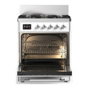 ILVE Majestic III 30-inch Dual Fuel Range with 5 Natural Gas Burner and Solid Door Electric Oven in White with Chrome Trim (UM30QNR3WHC)