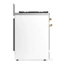 ILVE Majestic III 30-inch Dual Fuel Range with 5 Natural Gas Burner and Solid Door Electric Oven in White with Brass Trim (UM30QNR3WHG)