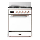 ILVE Majestic III 30-inch Dual Fuel Range with 5 Natural Gas Burner and Solid Door Electric Oven in White with Copper Trim (UM30QNR3WHP)