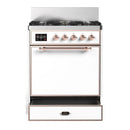 ILVE Majestic III 30-inch Dual Fuel Range with 5 Natural Gas Burner and Solid Door Electric Oven in White with Copper Trim (UM30QNR3WHP)
