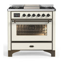 ILVE Majestic III 36-inch Dual Fuel Range with 6 Natural Gas Burner, Griddle and Triple Glass Door Electric Oven in Antique White with Burnished Trim (UM36FNR3AWB)