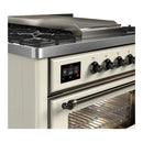 ILVE Majestic III 36-inch Dual Fuel Range with 6 Natural Gas Burner, Griddle and Triple Glass Door Electric Oven in Antique White with Burnished Trim (UM36FNR3AWB)