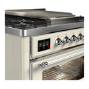 ILVE Majestic III 36-inch Dual Fuel Range with 6 Natural Gas Burner, Griddle and Triple Glass Door Electric Oven in Antique White with Chrome Trim (UM36FNR3AWC)