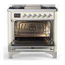 ILVE Majestic III 36-inch Dual Fuel Range with 5 Liquid Propane Burner, Griddle and Triple Glass Door Electric Oven in Antique White with Chrome Trim (UM36FNR3AWCLP)