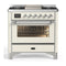 ILVE Majestic III 36-inch Dual Fuel Range with 6 Natural Gas Burner, Griddle and Triple Glass Door Electric Oven in Antique White with Chrome Trim (UM36FNR3AWC)