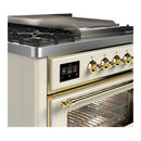 ILVE Majestic III 36-inch Dual Fuel Range with 5 Liquid Propane Burner, Griddle and Triple Glass Door Electric Oven in Antique White with Brass Trim (UM36FNR3AWGLP)