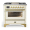 ILVE Majestic III 36-inch Dual Fuel Range with 5 Liquid Propane Burner, Griddle and Triple Glass Door Electric Oven in Antique White with Brass Trim (UM36FNR3AWGLP)
