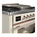 ILVE Majestic III 36-inch Dual Fuel Range with 6 Natural Gas Burner, Griddle and Triple Glass Door Electric Oven in Antique White with Copper Trim (UM36FNR3AWP)