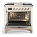 ILVE Majestic III 36-inch Dual Fuel Range with 6 Natural Gas Burner, Griddle and Triple Glass Door Electric Oven in Antique White with Copper Trim (UM36FNR3AWP)