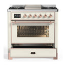 ILVE Majestic III 36-inch Dual Fuel Range with 6 Natural Gas Burner, Griddle and Triple Glass Door Electric Oven in Antique White with Copper Trim (UM36FNR3AWP)