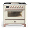 ILVE Majestic III 36-inch Dual Fuel Range with 6 Natural Gas Burner, Griddle and Triple Glass Door Electric Oven in Antique White with Copper Trim (UM36FNR3AWP)