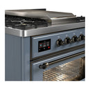 ILVE Majestic III 36-inch Dual Fuel Range with 6 Natural Gas Burner, Griddle and Triple Glass Door Electric Oven in Blue Grey with Burnished Trim (UM36FNR3BGB)
