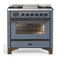 ILVE Majestic III 36-inch Dual Fuel Range with 6 Natural Gas Burner, Griddle and Triple Glass Door Electric Oven in Blue Grey with Burnished Trim (UM36FNR3BGB)