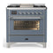 ILVE Majestic III 36-inch Dual Fuel Range with 6 Natural Gas Burner, Griddle and Triple Glass Door Electric Oven in Blue Grey with Chrome Trim (UM36FNR3BGC)