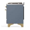ILVE Majestic III 36-inch Dual Fuel Range with 6 Natural Gas Burner, Griddle and Triple Glass Door Electric Oven in Blue Grey with Brass Trim (UM36FNR3BGG)