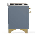 ILVE Majestic III 36-inch Dual Fuel Range with 6 Natural Gas Burner, Griddle and Triple Glass Door Electric Oven in Blue Grey with Brass Trim (UM36FNR3BGG)