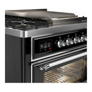 ILVE Majestic III 36-inch Dual Fuel Range with 6 Natural Gas Burner, Griddle and Triple Glass Door Electric Oven in Glossy Black with Chrome Trim (UM36FNR3BKC)