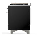 ILVE Majestic III 36-inch Dual Fuel Range with 6 Natural Gas Burner, Griddle and Triple Glass Door Electric Oven in Glossy Black with Chrome Trim (UM36FNR3BKC)