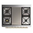 ILVE Majestic III 36-inch Dual Fuel Range with 6 Natural Gas Burner, Griddle and Triple Glass Door Electric Oven in Glossy Black with Brass Trim (UM36FNR3BKG)
