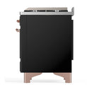 ILVE Majestic III 36-inch Dual Fuel Range with 6 Natural Gas Burner, Griddle and Triple Glass Door Electric Oven in Glossy Black with Copper Trim (UM36FNR3BKP)