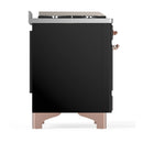 ILVE Majestic III 36-inch Dual Fuel Range with 6 Natural Gas Burner, Griddle and Triple Glass Door Electric Oven in Glossy Black with Copper Trim (UM36FNR3BKP)