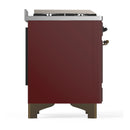 ILVE Majestic III 36-inch Dual Fuel Range with 6 Natural Gas Burner, Griddle and Triple Glass Door Electric Oven in Burgundy with Burnished Trim (UM36FNR3BUB)