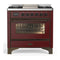 ILVE Majestic III 36-inch Dual Fuel Range with 6 Natural Gas Burner, Griddle and Triple Glass Door Electric Oven in Burgundy with Burnished Trim (UM36FNR3BUB)