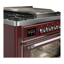 ILVE Majestic III 36-inch Dual Fuel Range with 6 Natural Gas Burner, Griddle and Triple Glass Door Electric Oven in Burgundy with Chrome Trim (UM36FNR3BUC)